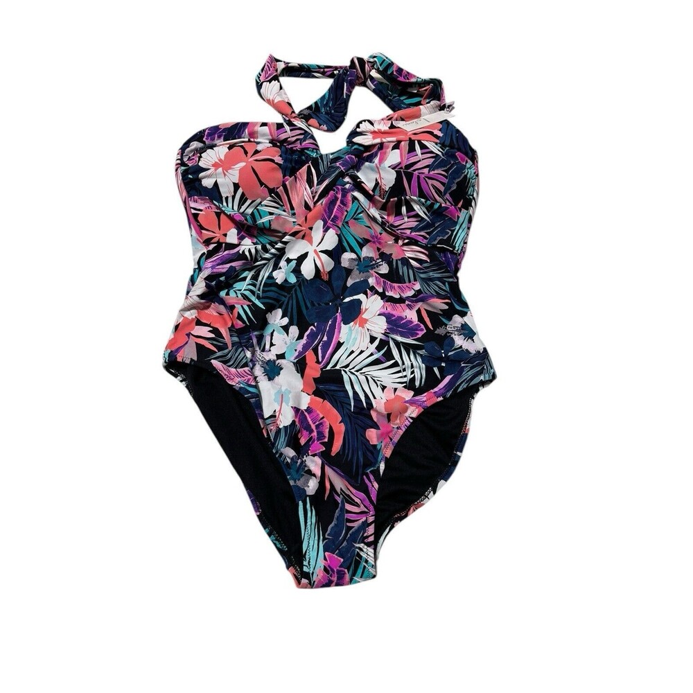 Leilani Lux Bandini One Piece Bandeau Black Floral NWT Size 14
